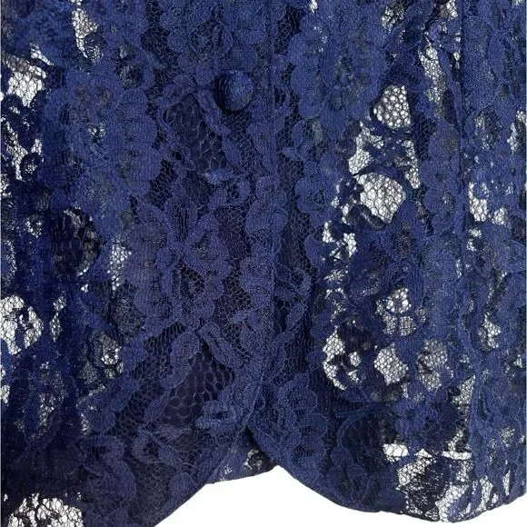 Vintage Victoria's Secret Gold Label Satin Collar Navy Lace Top Short Sleeve - Picture 7 of 7